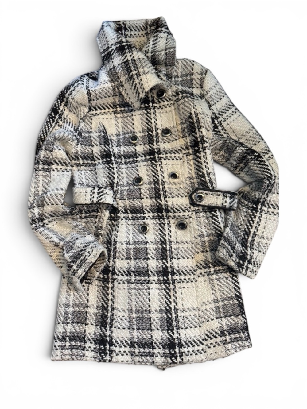 Byer California Monochrome Plaid Coat Double-Breasted, Never Worn, Luxe Quality